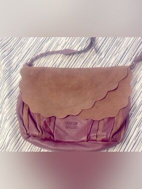 See By Chloe Two-Tone Scalloped Suede & Leather Shoulder Bag in deep purple new